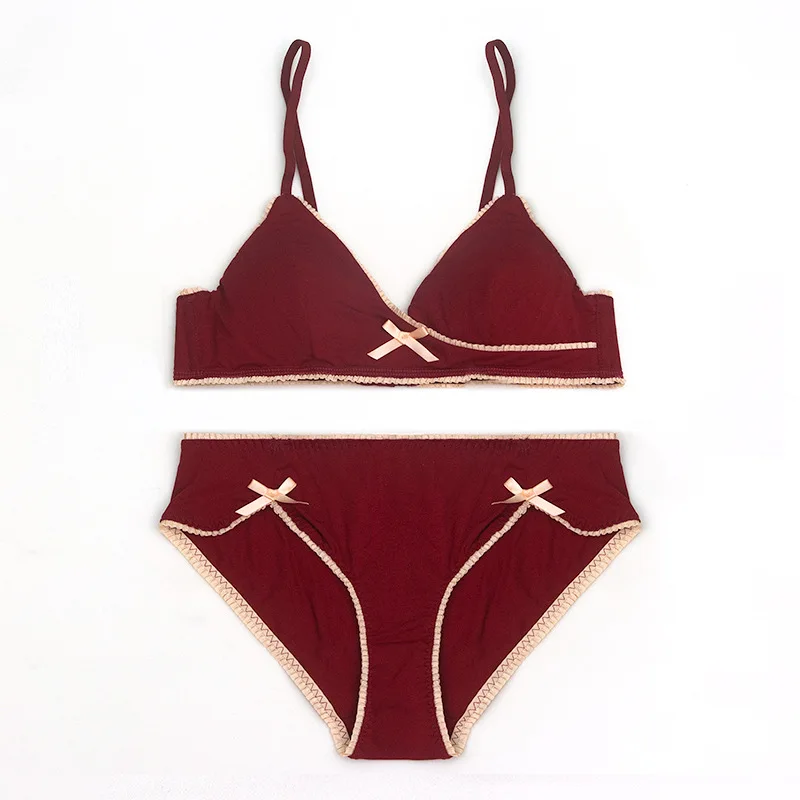 lounge underwear set Lingerie Wine red And Black Transparence Panties And Bra Set Underwear Set Women Japanese Fashion Comfortable Lingerie set Girl lace underwear set