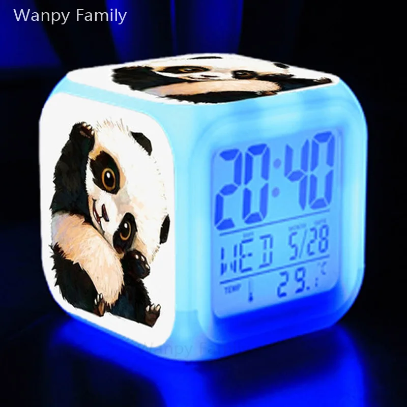 Panda Alarm Clock 7 Color Glowing LED Digital Alarm Clock Multifunction
