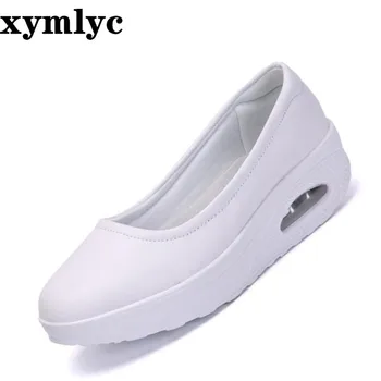 

2020 nurse shoes breathable thick bottom increased flat shoes summer casual shallow mouth round Set of feet single shoes leather