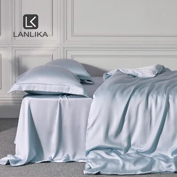 

Lanlika 2020 6A Grade Noble Blue 100% Natural Silk Bedding Set 25 Momme Silk Home Textiles Queen King Duvet Cover Set Bed Sheet