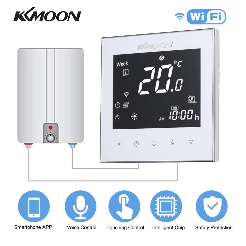 KKmoon термостаты цифровой водно-газовый котел термостат для отопления WiFi Голосовое управление с сенсорным экраном домашний комнатный регулятор температуры - Цвет: white with WiFi