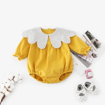 

2020 Spring and Autumn Baby Large Lapel Newborns Girls Romper Clothes