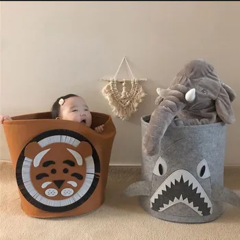 

INS Cartoon Animal Felt Storage Basket Hamper Dirty Clothes Laundry Baskets Bucket Household Kids Toys Storage Bin Organizer Box