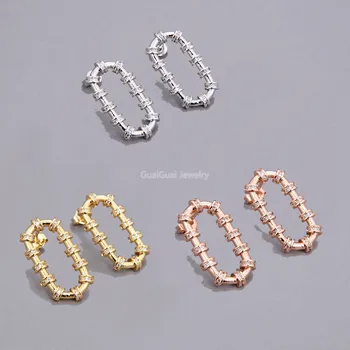 

GG Jewelry 14x25mm 18k gold plated rectangle loop Cubic Zirconia micro pave stud Earrings