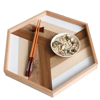 

Hexagon Serving Plate Wooden Handmade Tray Container Fruit Dessert Breakfast Picnic Tray for Parties Home Decor