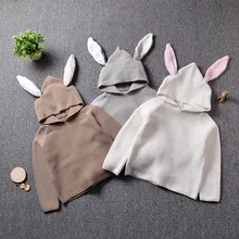 Для маленьких мальчиков носки для мальчиков и девочек с капюшоном и изображением персонажа из мультика для девочек зимний свитер для малышей, для девочки, мальчика, ребёнка Детский костюм с майкой и ушками кролика из мультфильма, вязаный свитер, топы, осенняя одежда