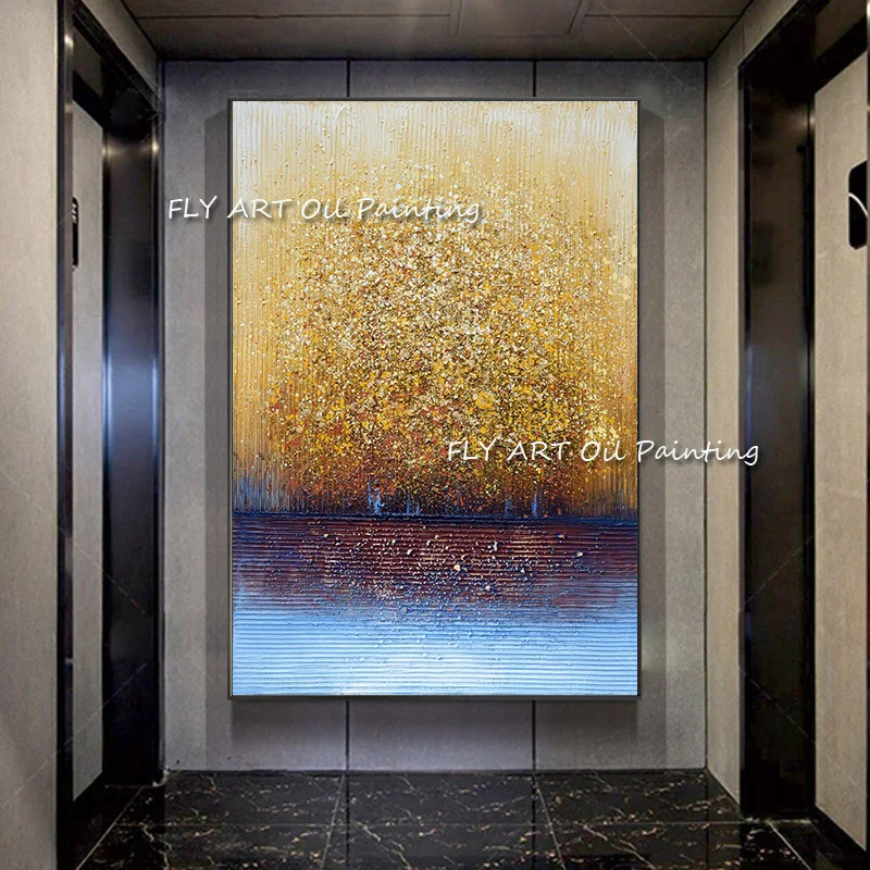 

Newest 100% Handmade Gold foil decorative Oil Painting On Canvas Abstract Art Decorative Picture For Bed Room Home Wall Cuadros