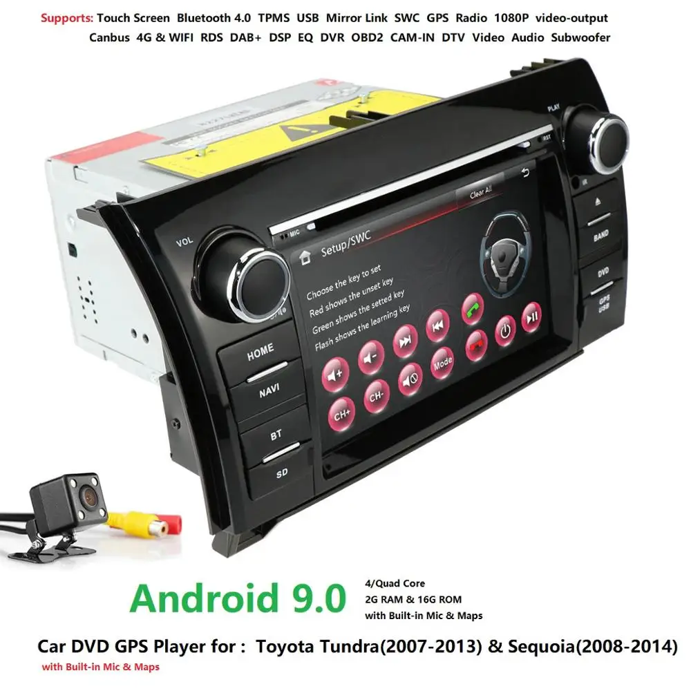 Flash Deal Android 9.0 Car DVD Player For Toyota Tundra 2007-2013/ Sequoia Stereo GPS DAB+SWC RDS DVR DVBT BT 4GWIFI CAM MAP QuadCore 2GRAM 3