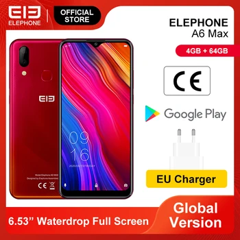 Перейти на Алиэкспресс и купить Elephone A6 MAX мобильный телефон MT6762V 4 Гб 64 Гб 6,53 ''экран 20 МП фронтальная камера отпечаток лица разблокировка смартфона Android 9,0