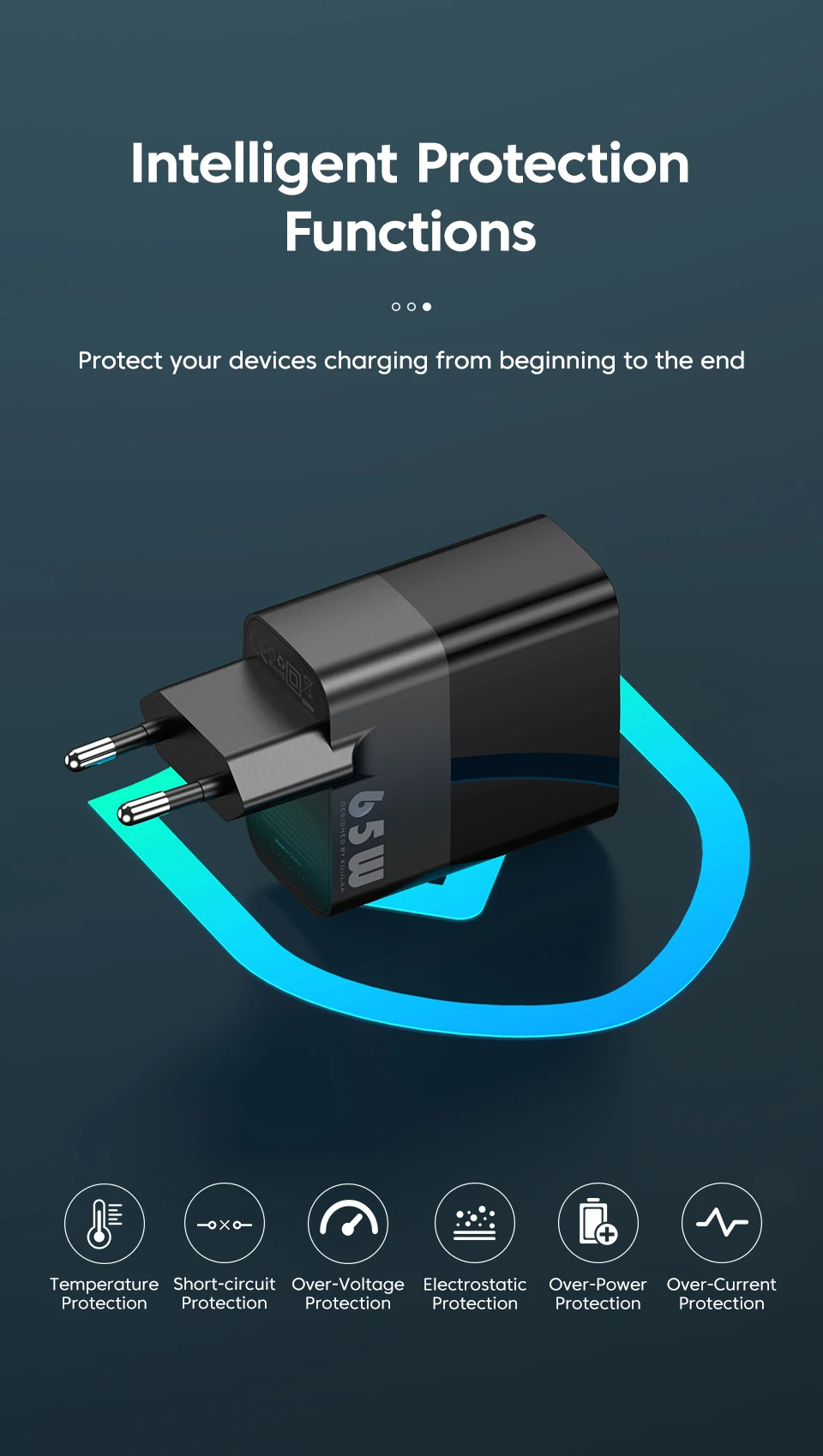 phone charger KUULAA GaN Charger 65W Quick Charge 4.0 3.0 USB Type C QC PD USB Charger Portable Fast Charger For iPhone Xiaomi Laptop Tablet powerbank quick charge 3.0