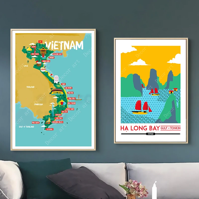 Вьетнам хошимин город карты остров путешествия холст картины винтажные настенные крафт-плакаты с покрытием наклейки на стену домашний Декор подарок
