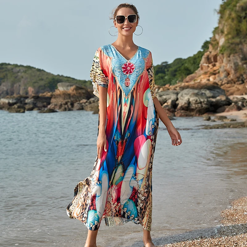 

Quick Dry Cover-ups 2020 Robe Plage Bikini Cover up Beach Pareo Plus size Bohemian Dress Swimsuit cover up Beachwear Kaftan