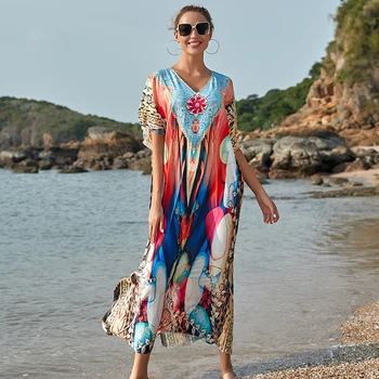 

Quick Dry Cover-ups 2020 Robe Plage Bikini Cover up Beach Pareo Plus size Bohemian Dress Swimsuit cover up Beachwear Kaftan