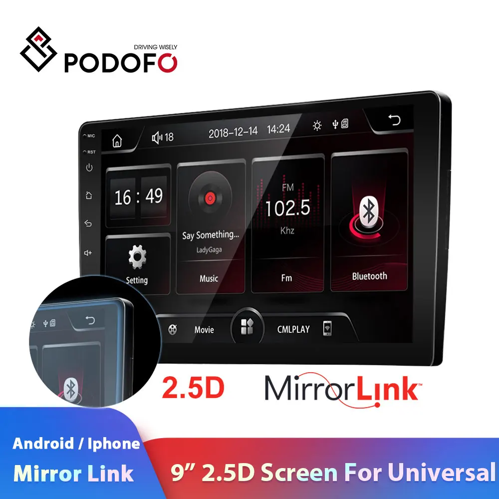 

Podofo 2din car radio 9" 2.5D Screen Car Multimedia Player ISO Android mirrorlink Autoradio Bluetooth for Universal car stereo
