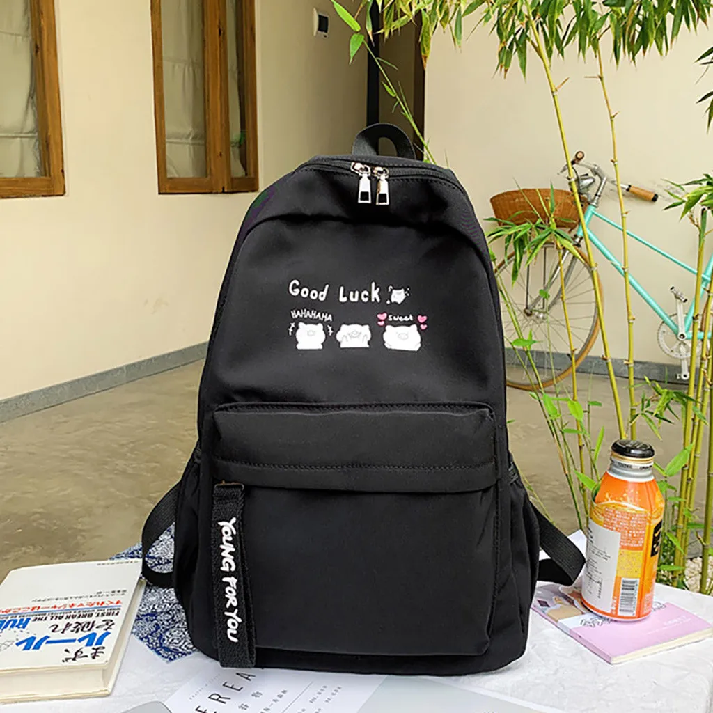 Korean Nylon Solid Color Travel Backpack Women Large Capacity Lightweight Portable Schoolbag Teenager Multi Pockets Back Packs