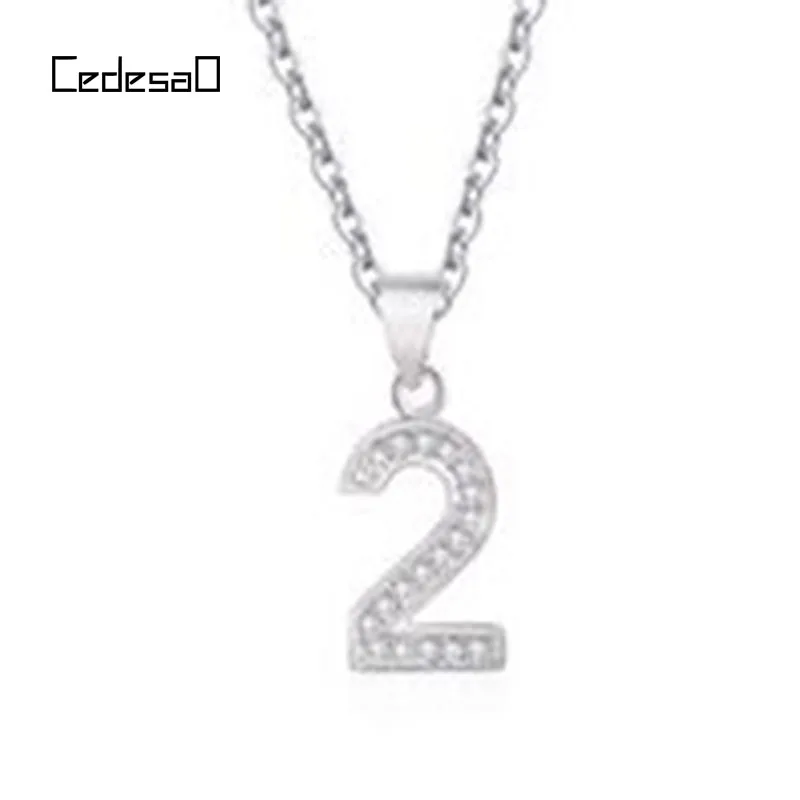 

Custom Number 0-9 Pendant Necklaces For Women 925 Solid Silver with Full crystals Necklace