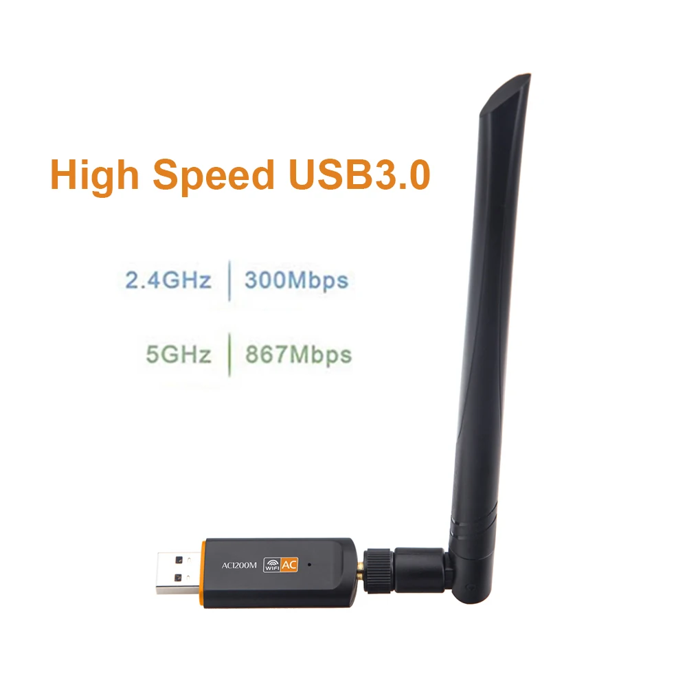USB 3.0 1200Mbps Wifi Lan 어댑터(안테나 포함) 2.4G 및 5G 밴드 RTL8812BU 무선-AC Wlan 듀얼 밴드 802.11ac(노트북 PC용)