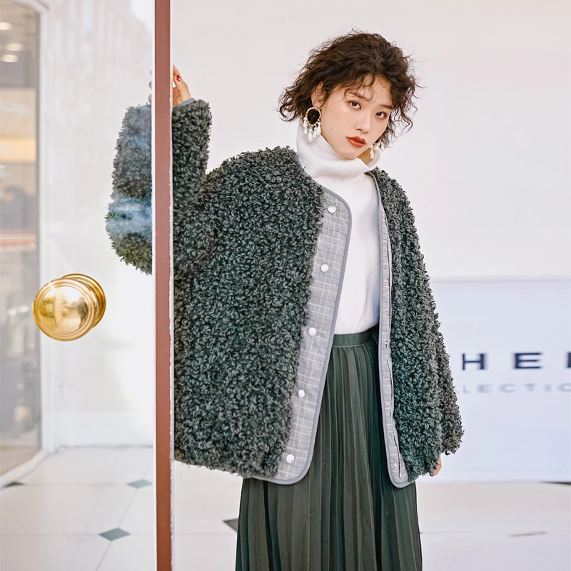 ZURICHOUSE/брендовая зимняя куртка для женщин, Двусторонняя одежда, клетчатое Стеганое пальто, модная меховая парка из искусственного овечьей шерсти