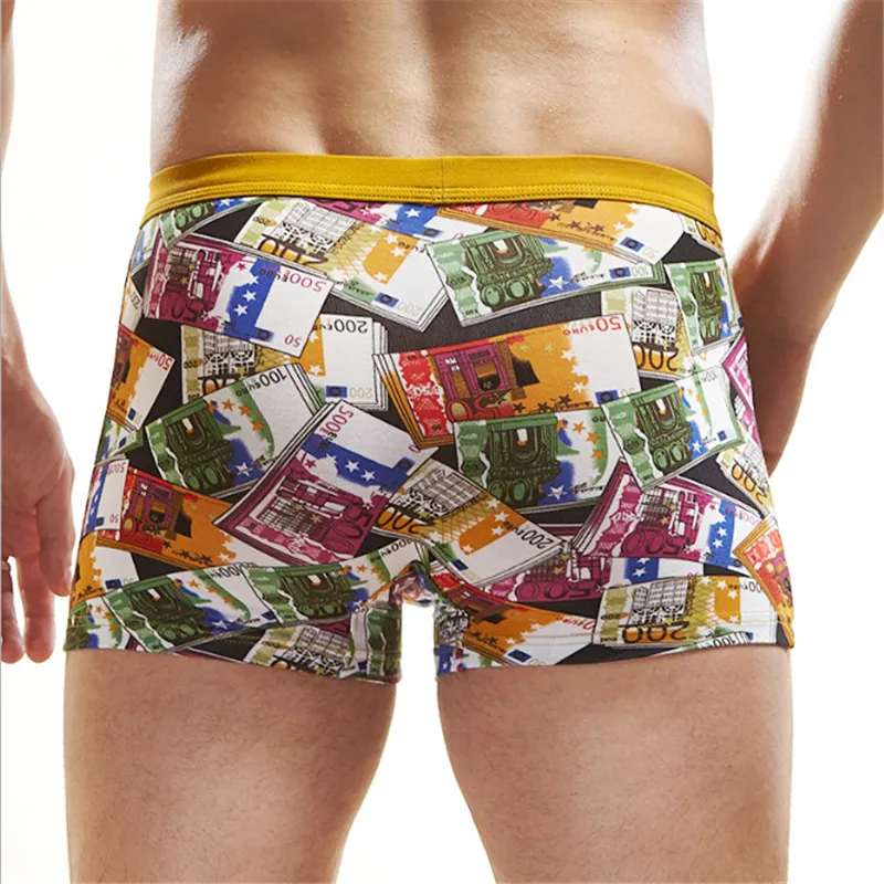 Popular New Men's Money Printed Modal Boxer Shorts Mid Waist Breathable Underpants Durable Wear Resistance (2)