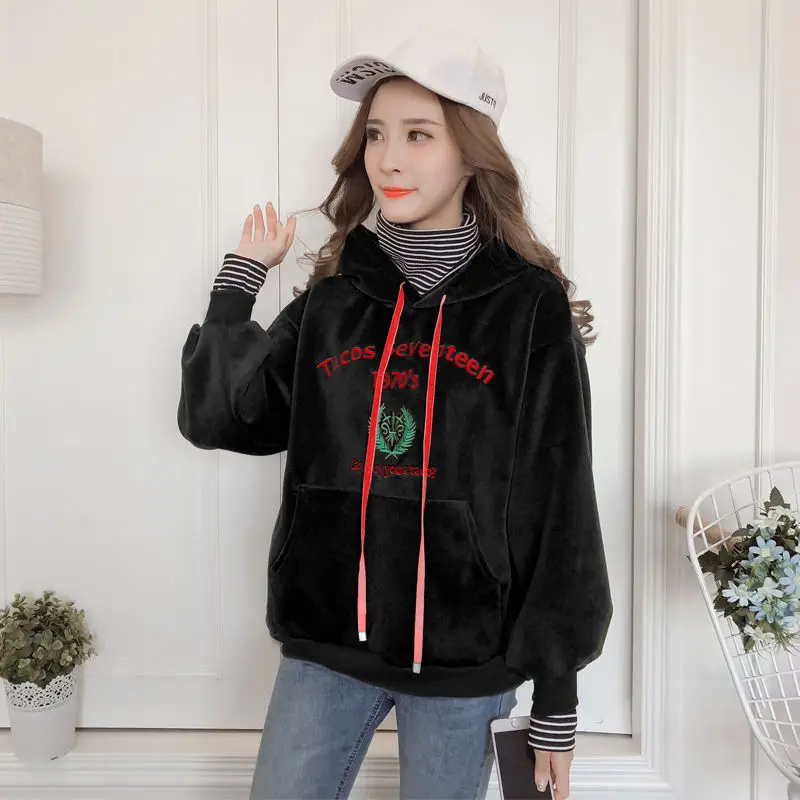 

Autumn Women Pullover Sweatshirts Harajuku Plus velvet thickening Sweatshirts Long Sleeve Sweatshirt Hoodie Female mujer