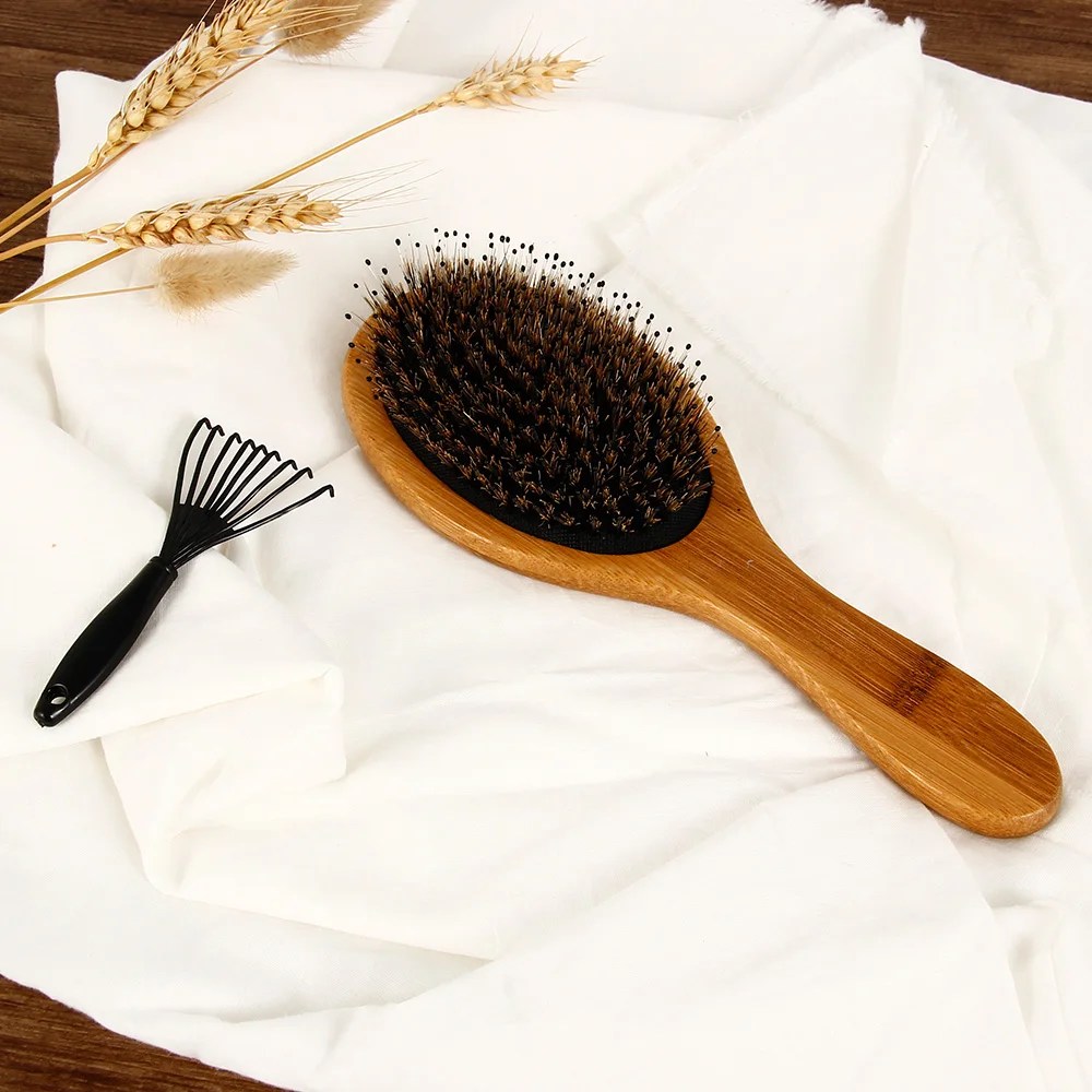 Щетка для волос щетка для волос из шерсти кабана лучшая натуральная деревянная весло Расческа для густых вьющихся волнистых сухих и поврежденных волос Массажная щетка