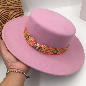 

Panama Europe and United States about new wool ceiling flat brim hat national wind bowknot tide restoring ancient ways fedoras