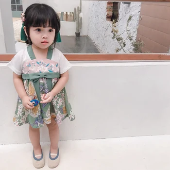 

Girls' Summer Short Sleeve Print Dress Hanfu Toddler Baby Girls Summer Short Sleeve Print Princess Dresses