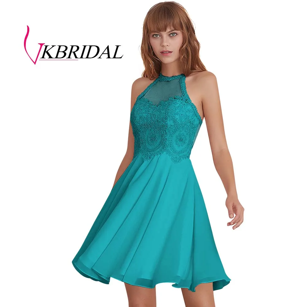 VKBRIDAL сексуальные короткие платья на выпускной модные шифоновые аппликации из бисера розовые платья для выпускного вечера - Цвет: jade