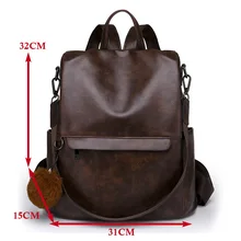 

Anti-theft Vintage Casual Backpack For Women Soft PU Leather Rucksacks Female Shoulder Bag Large School Bags For Teenage Girls