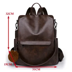 Anti-theft Vintage Casual Backpack For Women Soft PU Leather Rucksacks Female Shoulder Bag Large School Bags For Teenage Girls