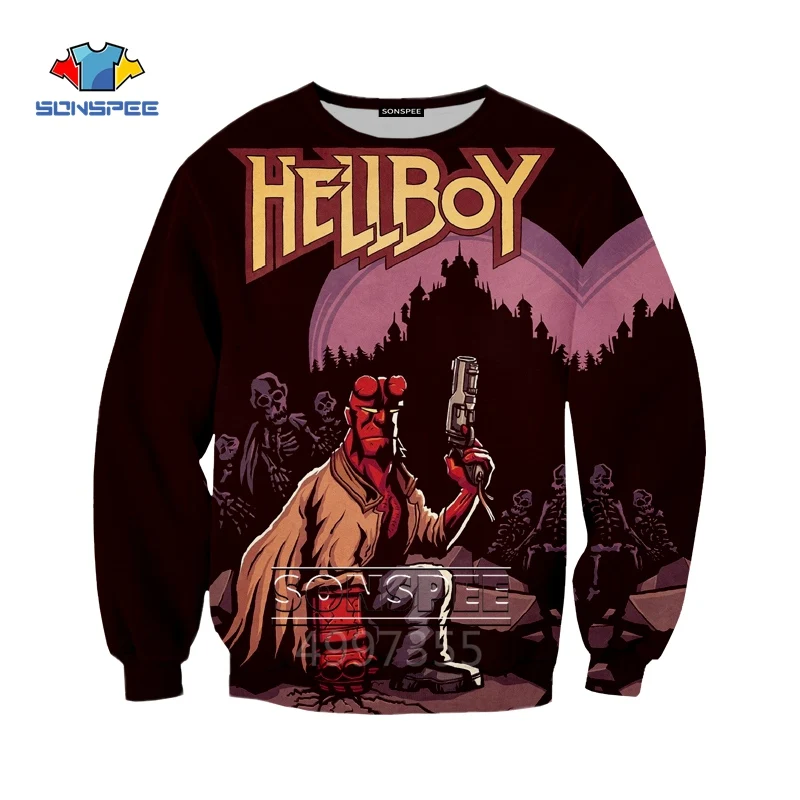 Футболка SONSPEE Son of Satan Hellboy в стиле Харадзюку; толстовка с капюшоном и 3D-принтом для мальчиков и девочек-подростков; детская одежда в стиле хип-хоп; X292