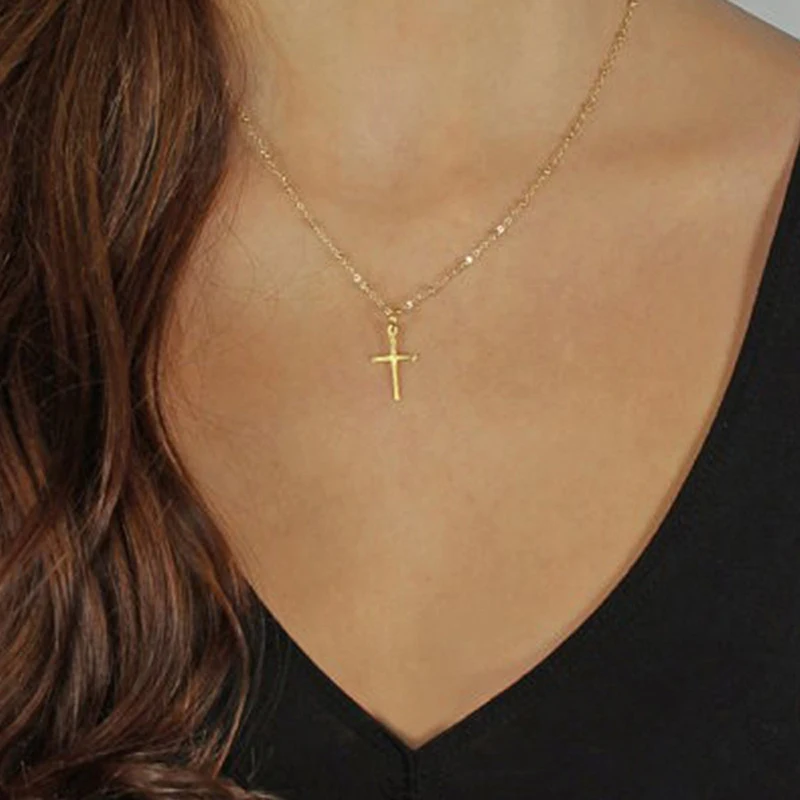 Модное летнее золотое ожерелье с крестом, маленький золотой крест, Религиозные ювелирные изделия
