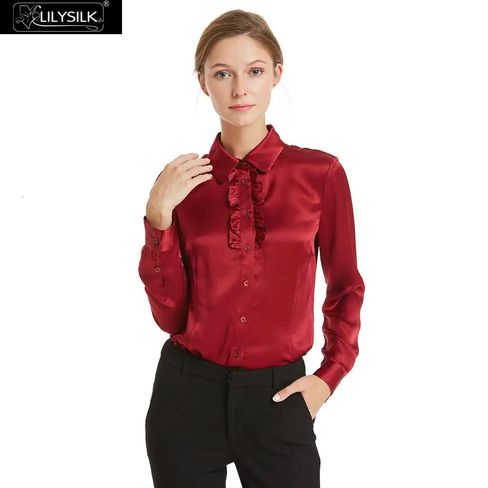 LilySilk женская рубашка, 18 мм, свободная посадка, воротник-стойка, шелк,, легкая, не мнется,, распродажа