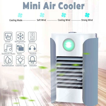 

Multi-function Office Desktop Air Conditioner Cooler Humidifier Refrigeration 3 Speed USB Charge Bluetooth Music Radio Speaker