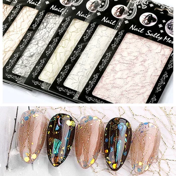 

1pcs Nail Art Sticker 3D Mesh Slider Adhesive Design Silver Gold Decal Manicure Art Decoration Foil Accessoires