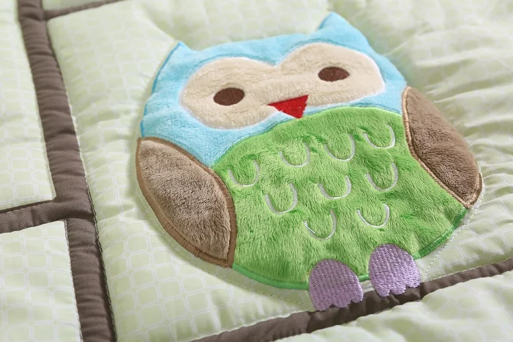 Мультяшный вышитый Комплект постельного белья с зеленой совой для кроватки, детское одеяло, эластичный лист, бамперы для новорожденных, детские постельные принадлежности, набор s для рождественских подарков