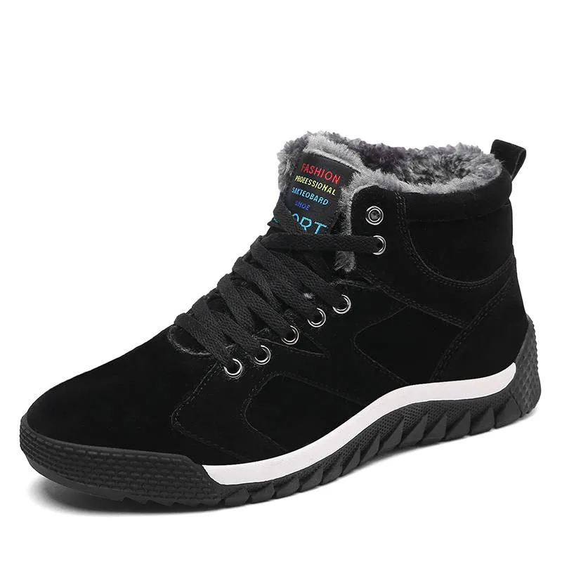 Black Men Shoes Winter Casual Boots for Men Fur Lace Up Warm Snow Boots Outdoor Fashion Flat Mens Shoes Big Size 47 Scarpe Uomo 43 - Цвет: Black
