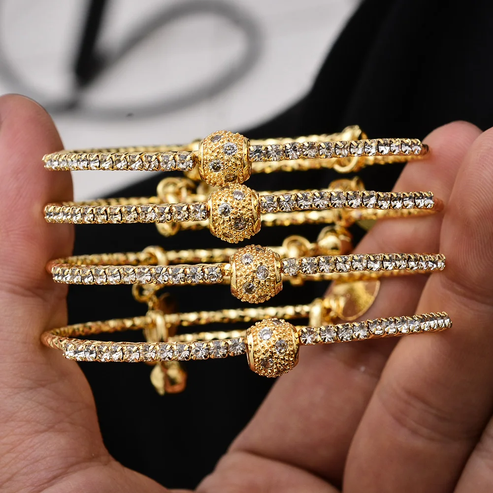 

4pcs/set 24K Gold Color Dubai Wedding Bangles For Women Micro inlay Jewelry Nigeria Wedding Bracelets Jewelry Party Gifts