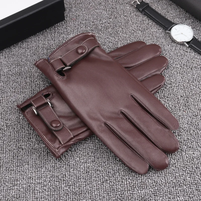 A101Brown Новые кожаные перчатки для мужчин зимние плюс бархат утолщение вождения Велоспорт противоскользящие ветрозащитный сенсорный экран теплые перчатки M182 - Цвет: A101Brown