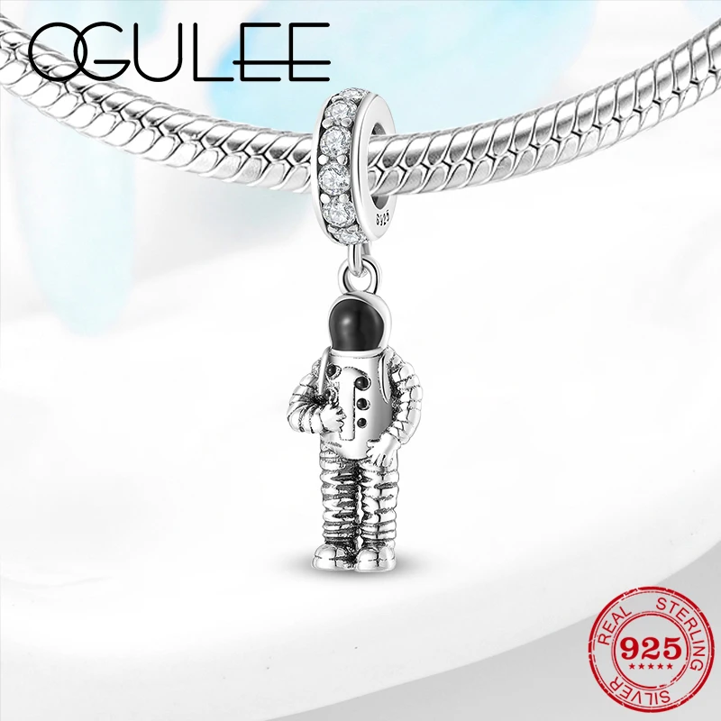 

Hot Original Real 925 Sterling Silver Great astronaut Shape Charm Pendant Beads DIY Fit Pandota Charm Bracelets Jewelry Making