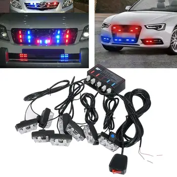 

1Set High Quality Red And Blue 16 LED Daytime Running Lights Strobe Lights For Front Grille Deck Emergency Strobe Flash Light