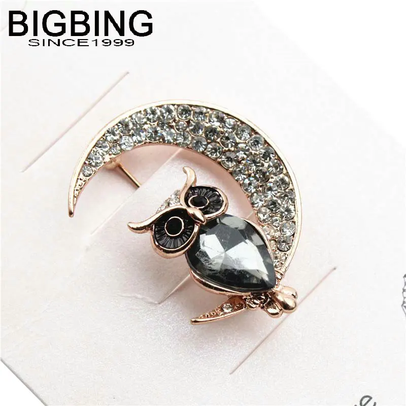 V304 BigBing Модная бижутерия золотой полный кристалл луна Сова Брошь модная женская брошь модное ювелирное изделие хорошее качество