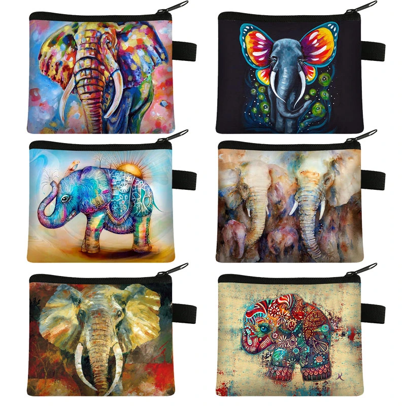 con estampado de elefante y colorida mujer, Mini billetera con pintalabios chica, bolsa para tarjeta de crédito, para regalo|Monederos| - AliExpress