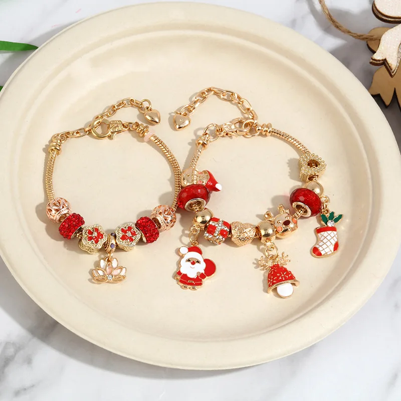 

Santa Claus Bracelet Alloy Pendant Christmas Decorations for Home Happy New Year 2022 Christmas Tree Ornaments Xmas Gifts Noel