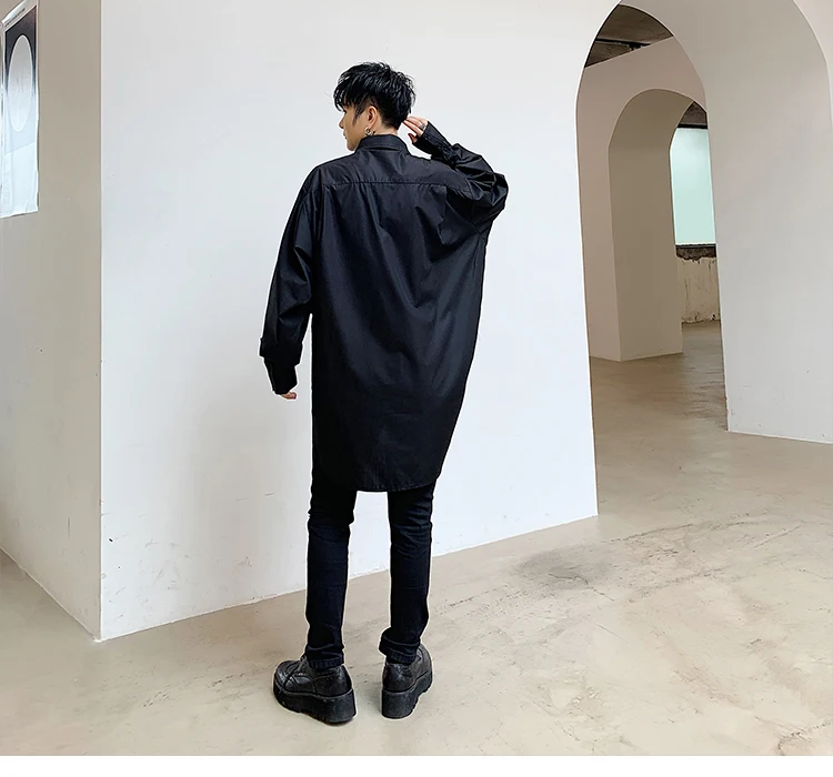Мужская рубашка в японском стиле с асимметричным плиссированным дизайном, Свободная Повседневная рубашка с длинным рукавом, Мужская Уличная одежда в стиле хип-хоп, вечерние рубашки, одежда для сцены