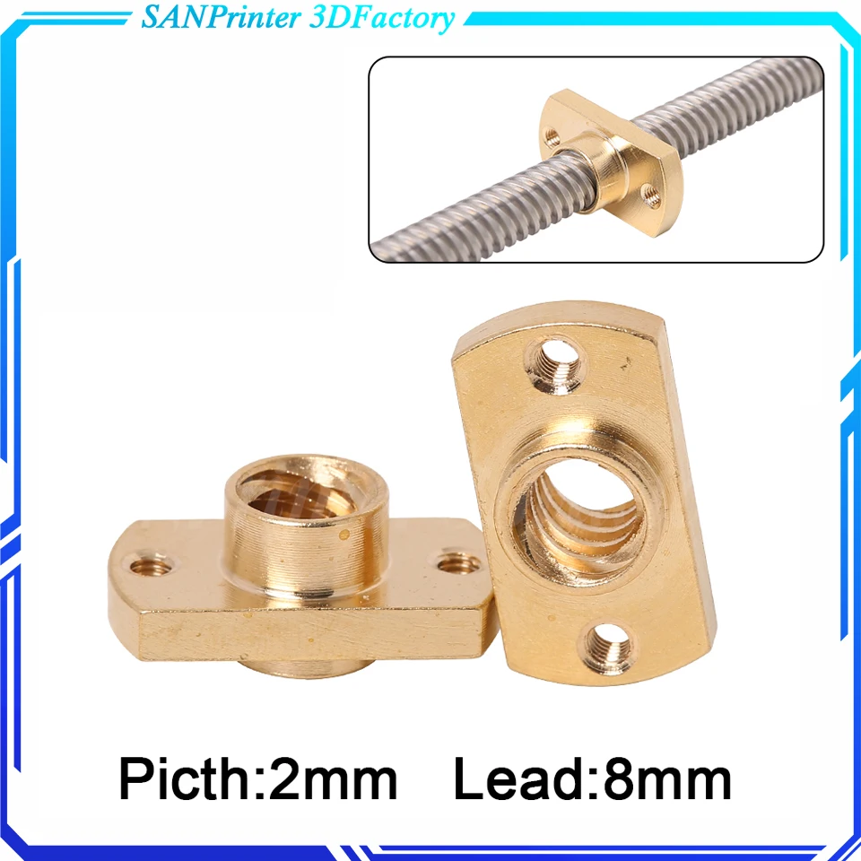 T8 lead screw nut Pitch 2mm Lead 8mm Brass T8x8mm Flange Lead Screw Nut for CNC Parts Ender 3 CR10 3D Printer Accessories