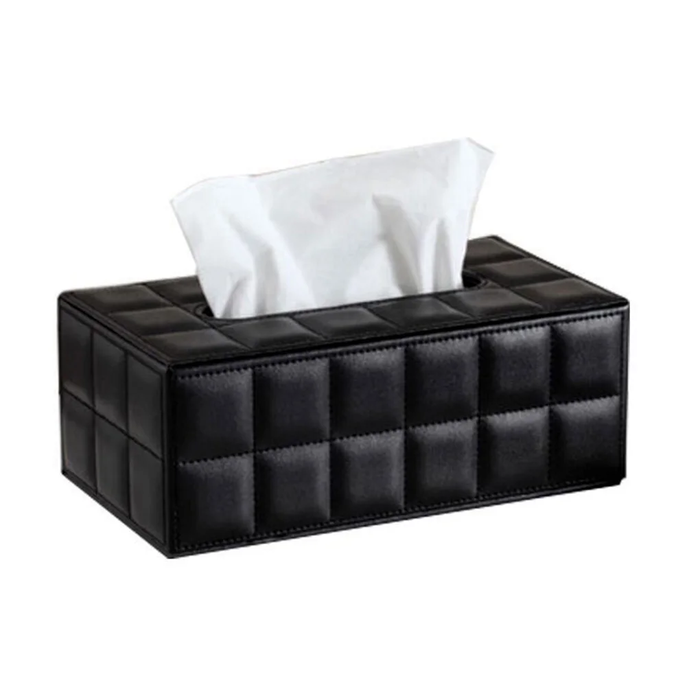 Faux Leather Rectangle Shape Modern Black White Paper Holder Tissue