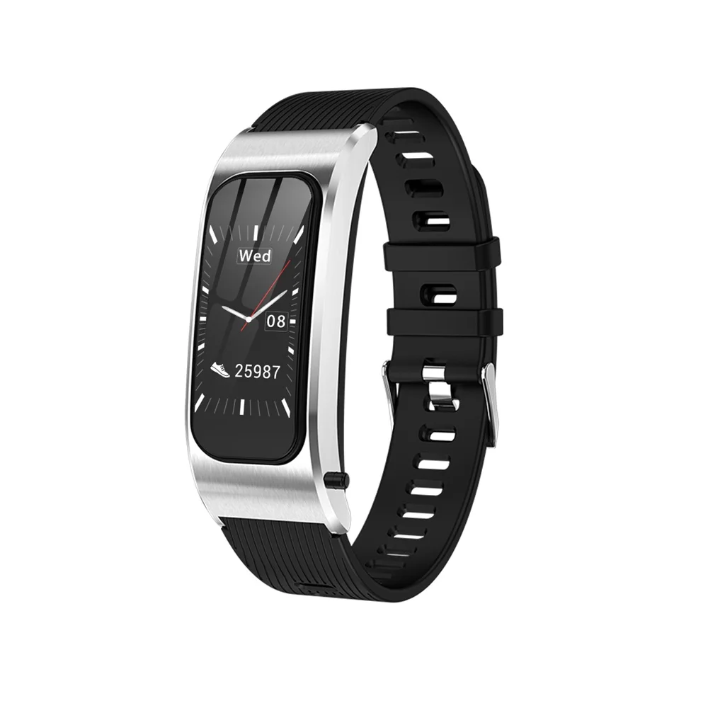 Silver silicone Фитнес-браслет для здоровья с bluetooth-наушником, музыкальный спортивный бизнес смарт-браслет, шагомер, измеритель артериального давления, пульсометр - Цвет: Silver silicone