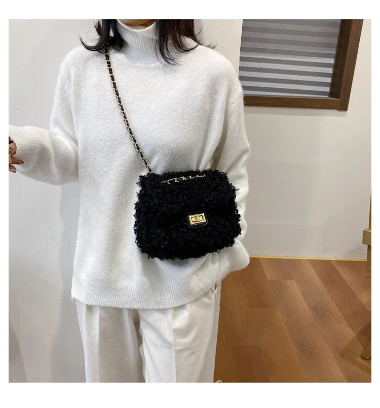 New Winter Fashion New Ladies Square bag High quality Soft Plush Women's Designer Handbag Chain Shoulder Messenger bags