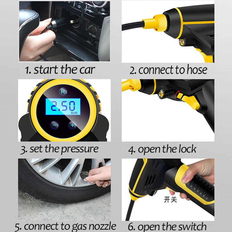 Digital LED Smart Car Air Compressor Pump Portable Handheld Car Tire Inflator Electric Air Pump Rep - 4000216052302